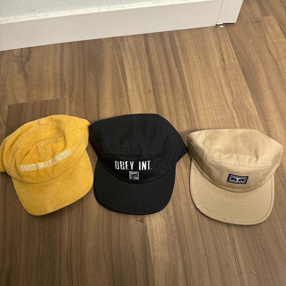 Obey Hats (Three). All Worn, Some Samples. - image 1